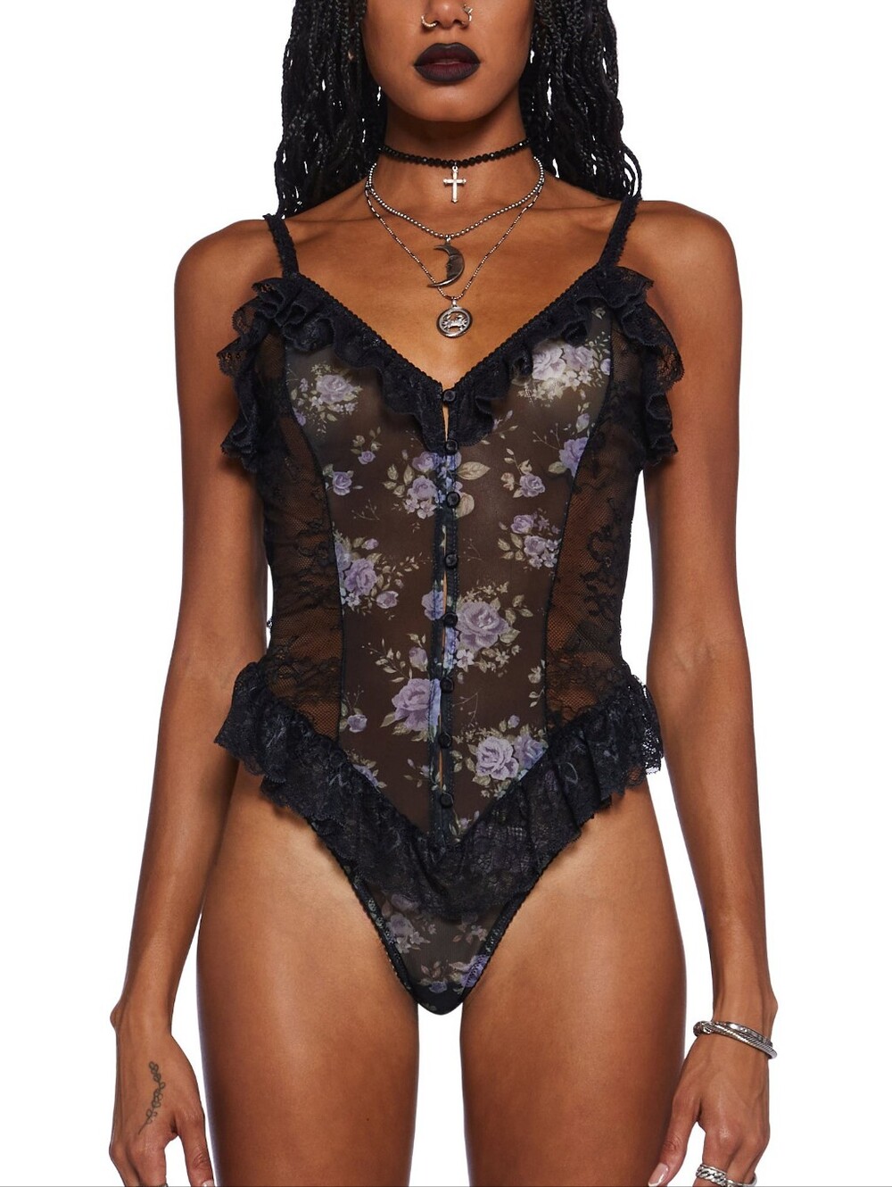 NWOT Dolls Kill Widow Moonlight Romance Floral Bodysuit